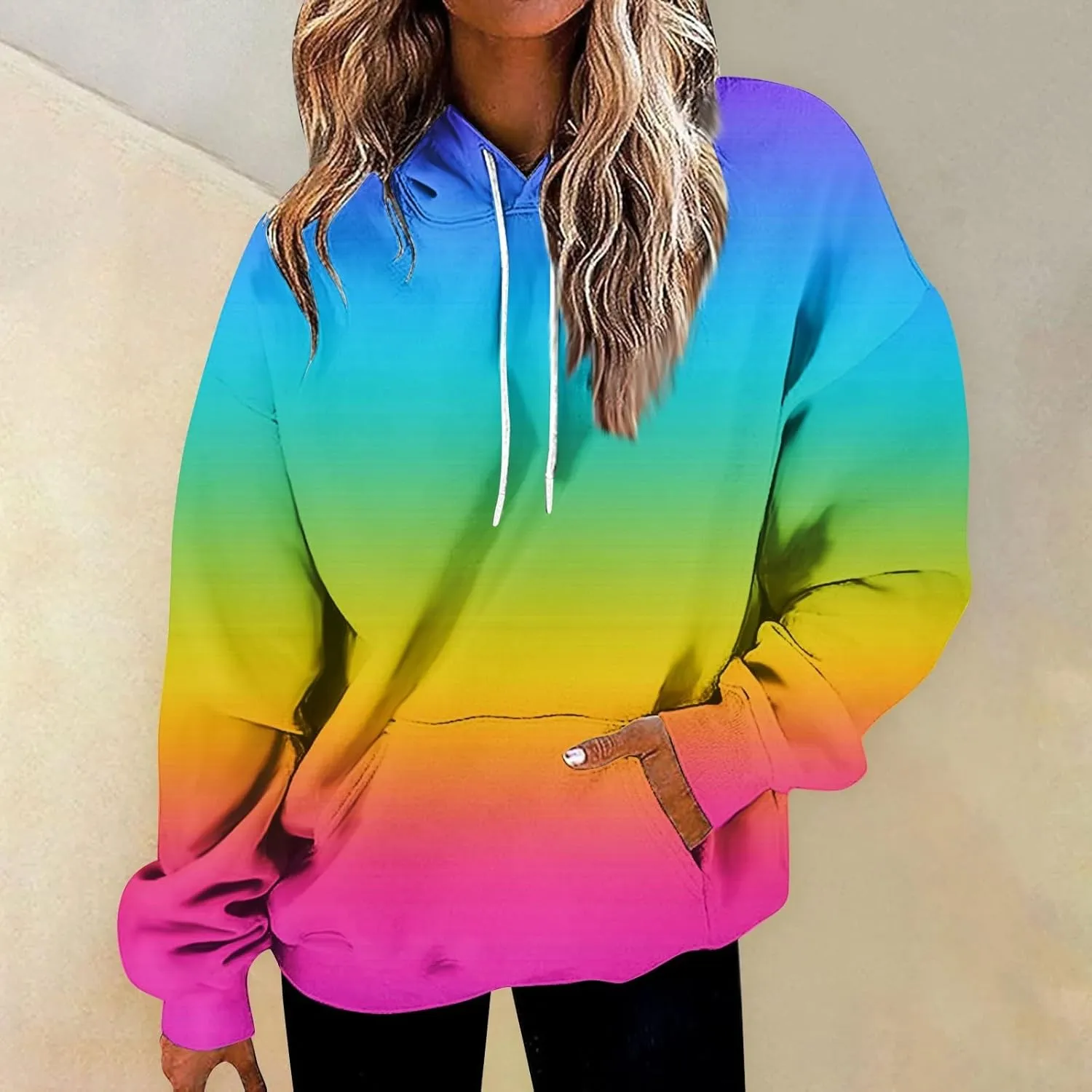 Women Casual Autumn Pullover Long Sleeve Plus Size Soft Hoodies Fashion Printed Sweatshirt with Pocket