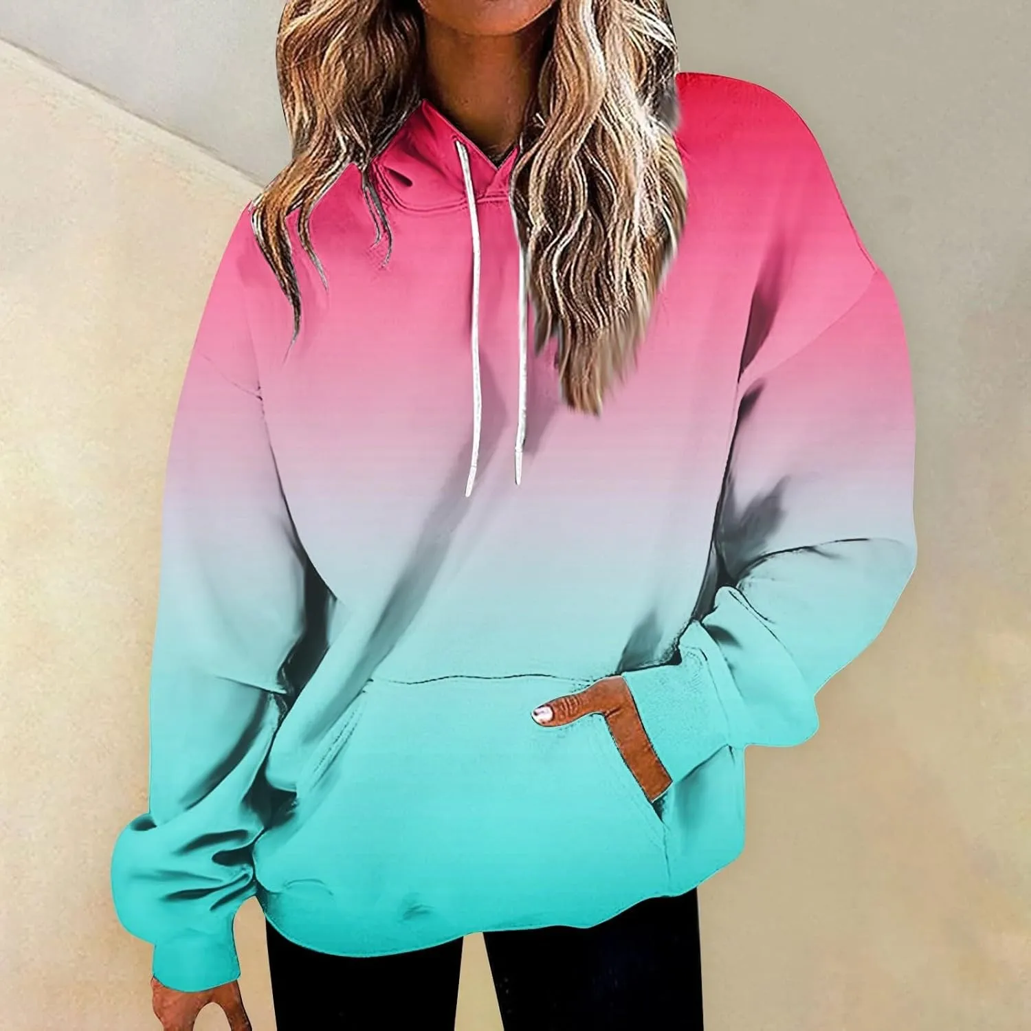 Women Casual Autumn Pullover Long Sleeve Plus Size Soft Hoodies Fashion Printed Sweatshirt with Pocket