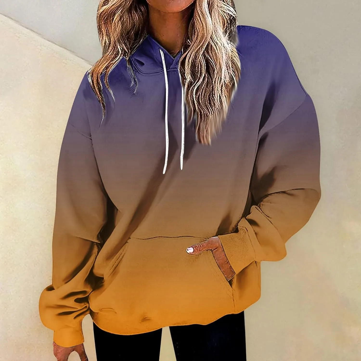 Women Casual Autumn Pullover Long Sleeve Plus Size Soft Hoodies Fashion Printed Sweatshirt with Pocket