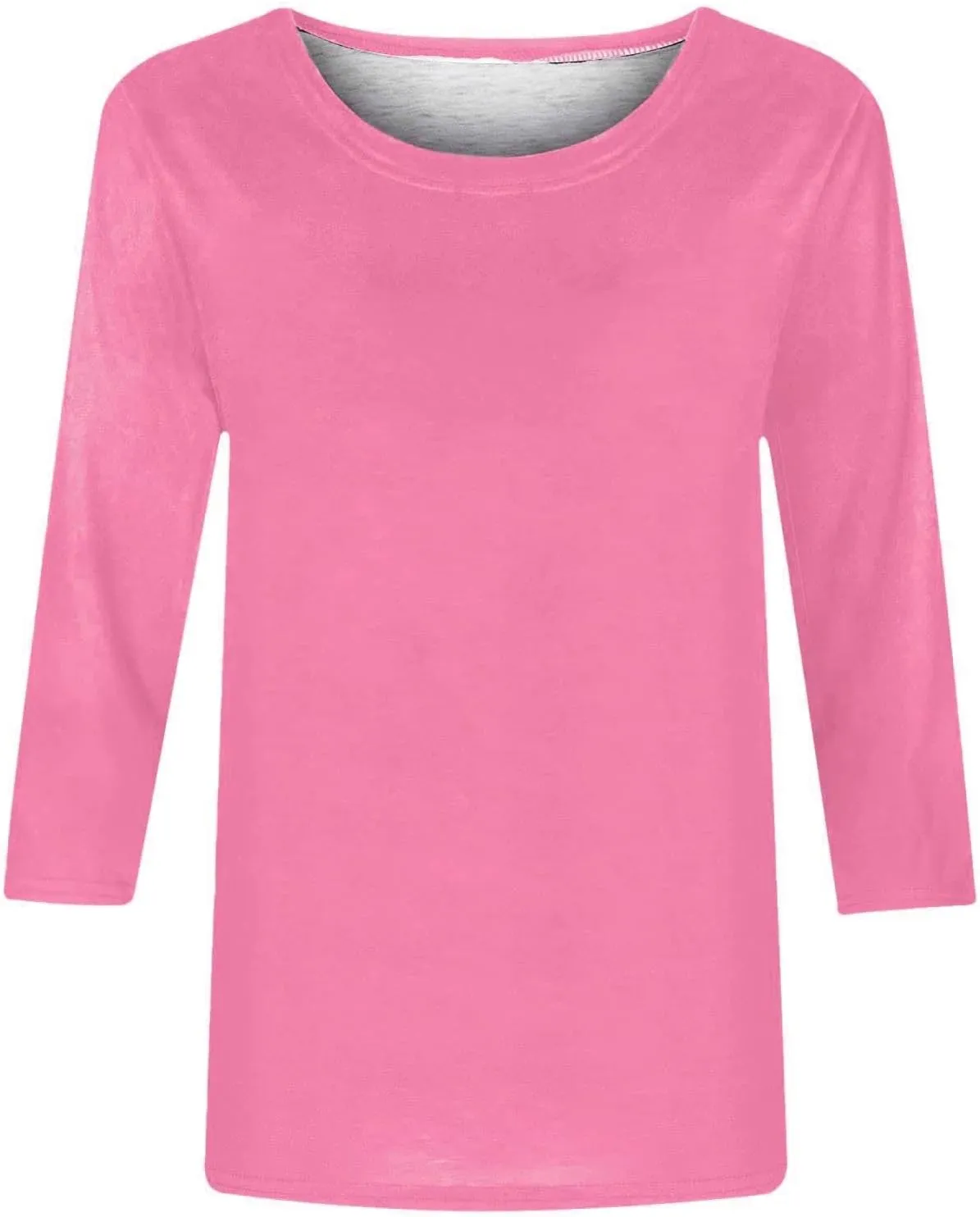 Womens 3/4 Length Sleeve Tops Solid Color Dressy Blouses Trendy Casual Crew Neck T Shirt