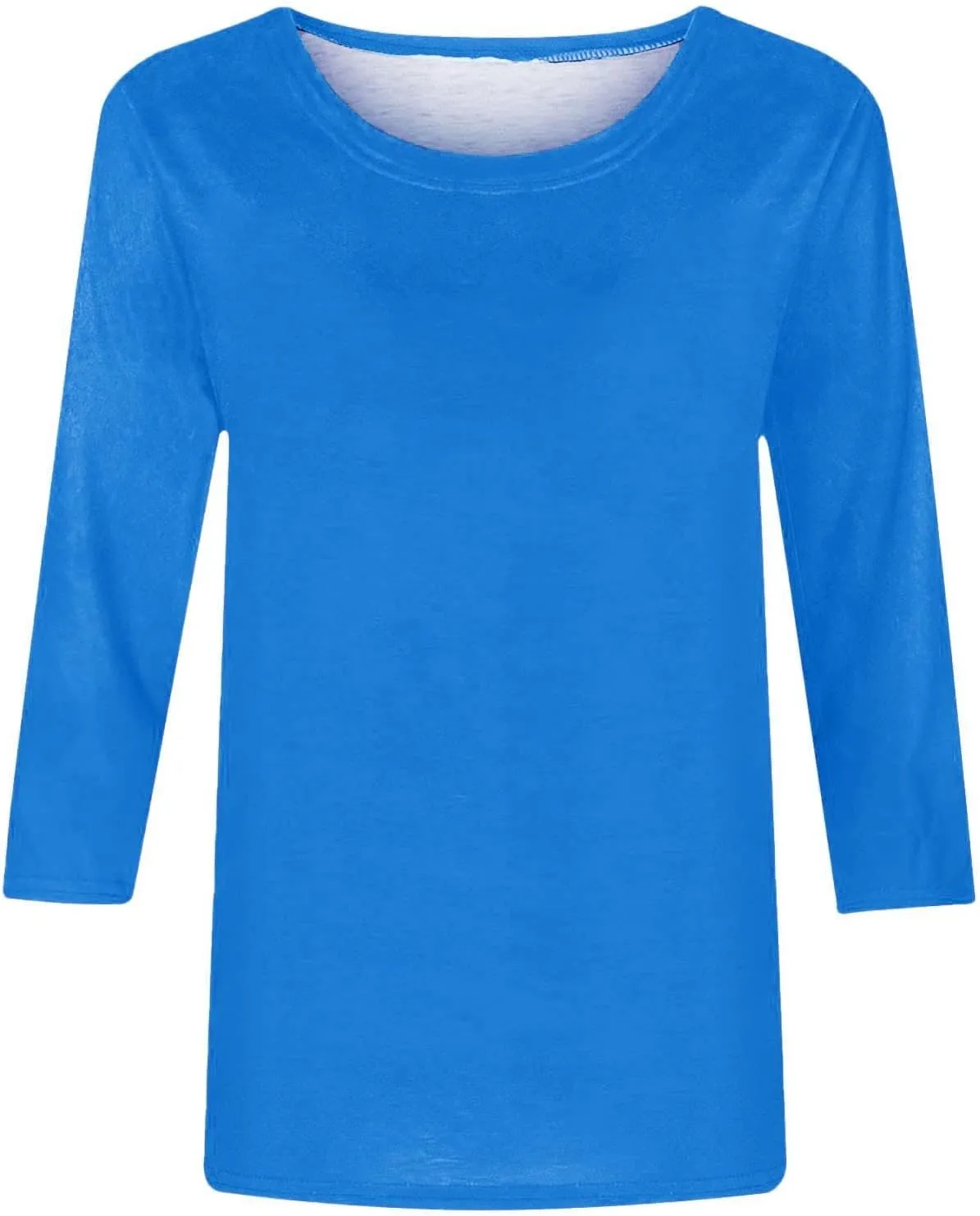 Womens 3/4 Length Sleeve Tops Solid Color Dressy Blouses Trendy Casual Crew Neck T Shirt