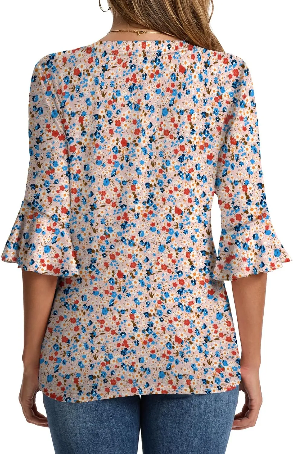 Womens 3/4 Sleeve Tops Shirts for Women Spring Fashion Clothes Trendy Summer Blouses S-XXL