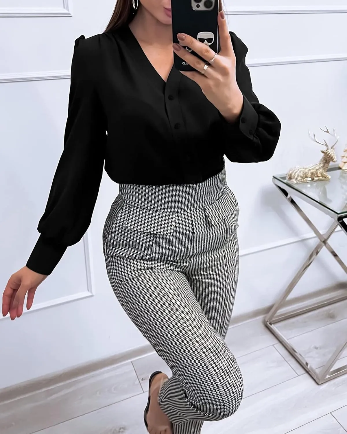 Women's Business Casual Tops Summer Long Sleeve Silk Button Down Shirts V Neck Chiffon Blouses