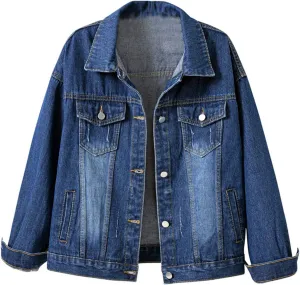 Womens Casual Cute Solid Long Sleeve Denim Jean Trucker Jacket Coat Outerwear