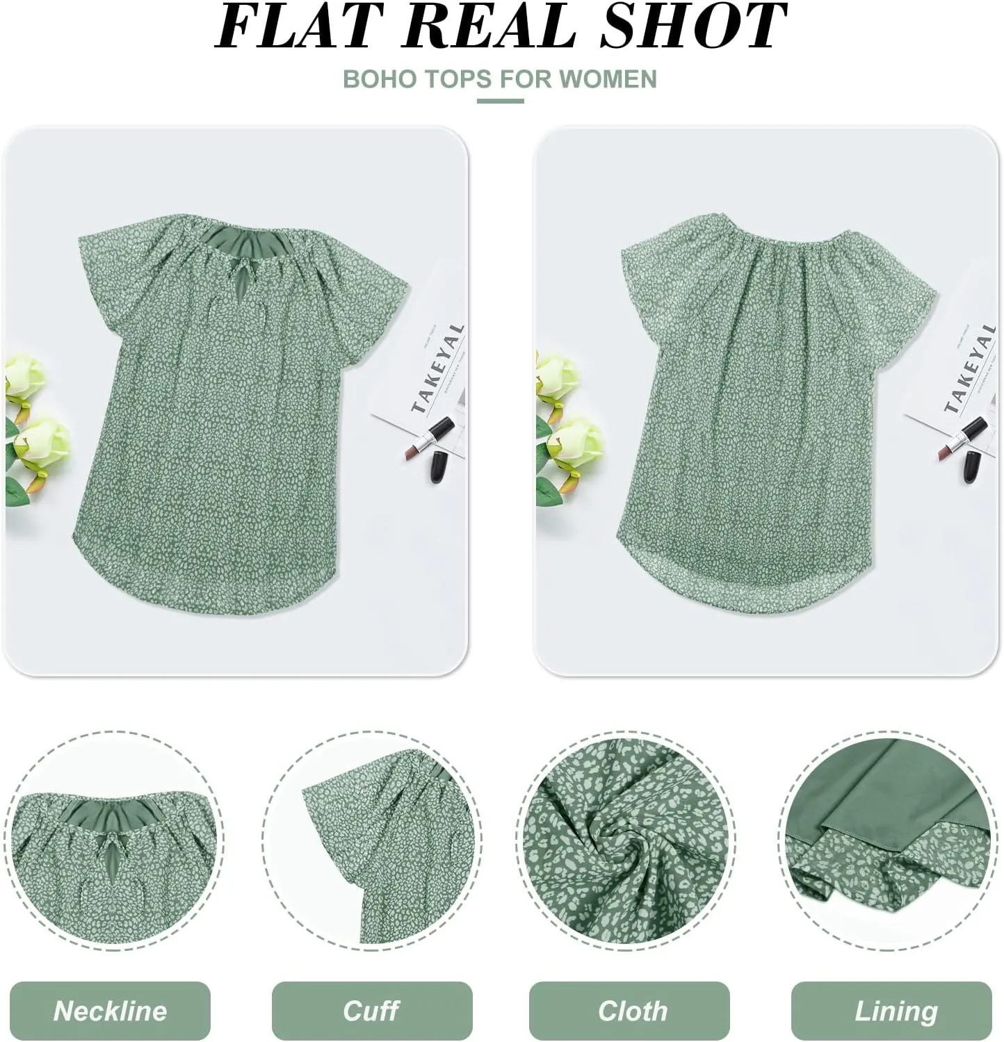 Women's Casual Floral Ruffle Short Sleeve Tops Cute Boho V Neck Loose Blouses Summer Fall Shirts