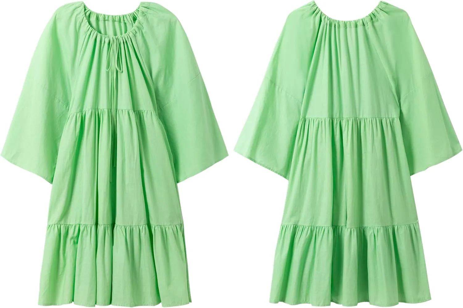 Women's Casual Summer 3/4 Sleeve Pleated Babydoll Dress - Flowy Layered Lightweight A Line Party Mini Dress for Women