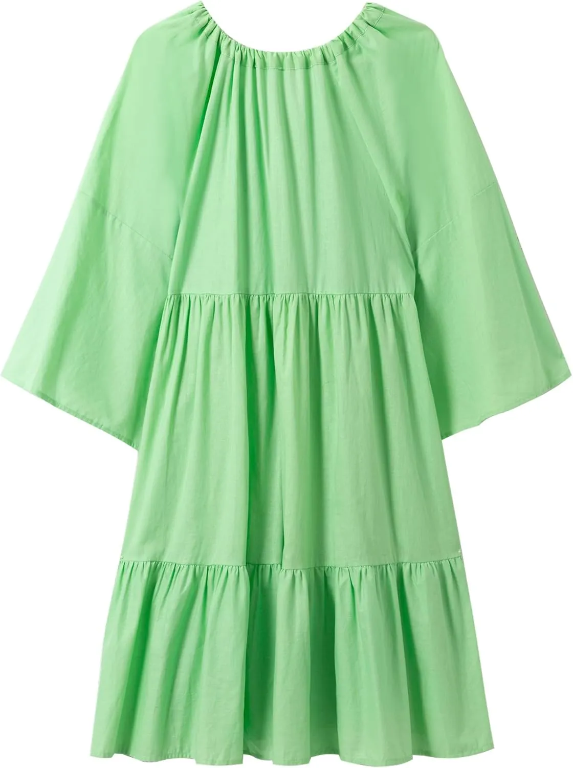 Women's Casual Summer 3/4 Sleeve Pleated Babydoll Dress - Flowy Layered Lightweight A Line Party Mini Dress for Women