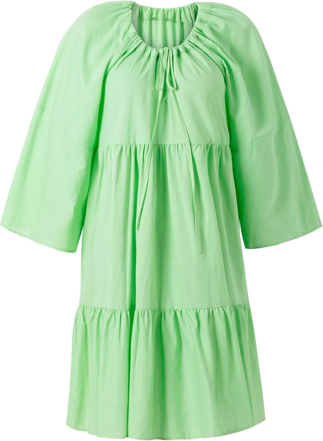 Women's Casual Summer 3/4 Sleeve Pleated Babydoll Dress - Flowy Layered Lightweight A Line Party Mini Dress for Women