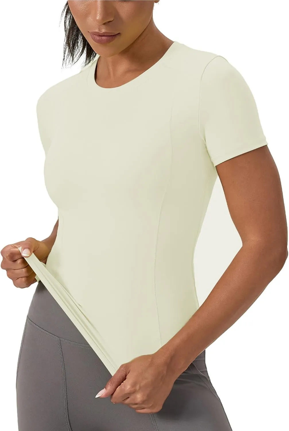 Women's Compression Shirts Short Sleeve Crewneck Athletic Nylon Workout Tops Yoga Gym Quick Dry Tee Shirts