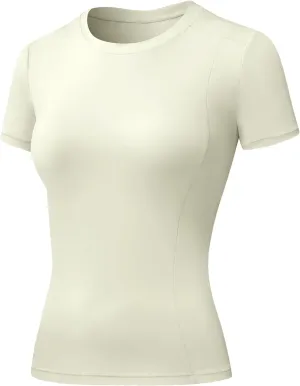 Women's Compression Shirts Short Sleeve Crewneck Athletic Nylon Workout Tops Yoga Gym Quick Dry Tee Shirts