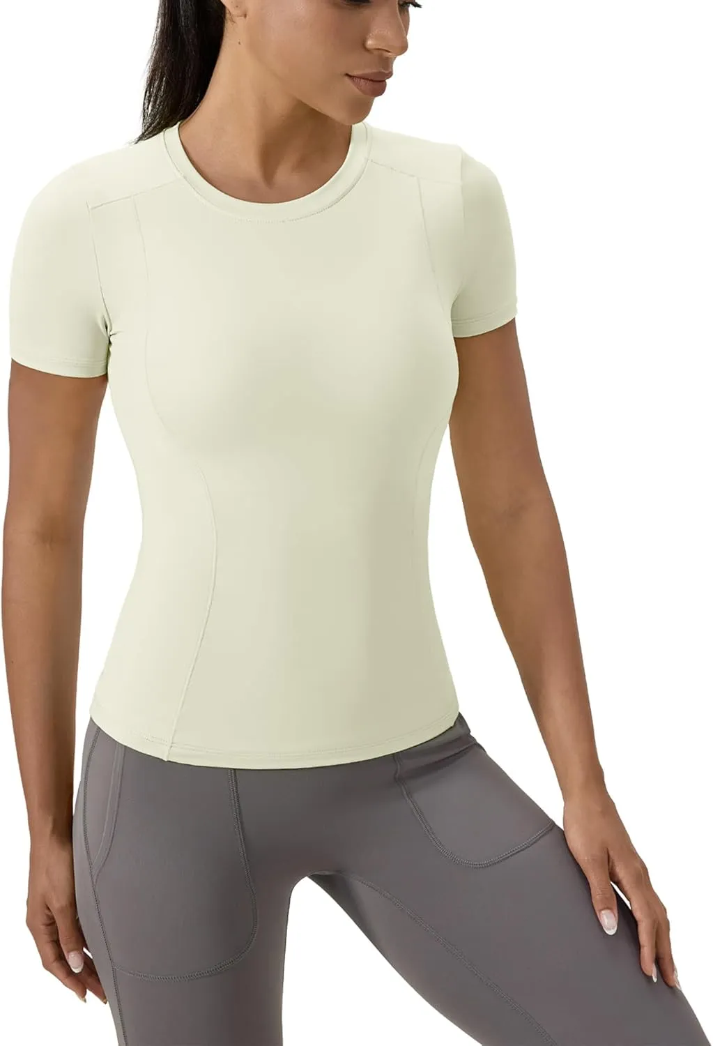Women's Compression Shirts Short Sleeve Crewneck Athletic Nylon Workout Tops Yoga Gym Quick Dry Tee Shirts
