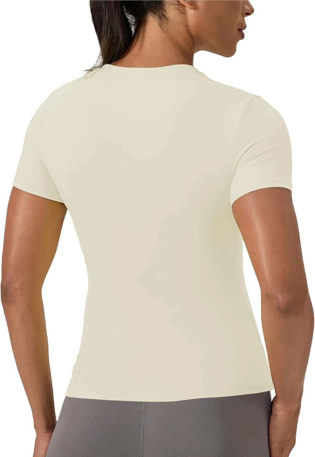 Women's Compression Shirts Short Sleeve Crewneck Athletic Nylon Workout Tops Yoga Gym Quick Dry Tee Shirts