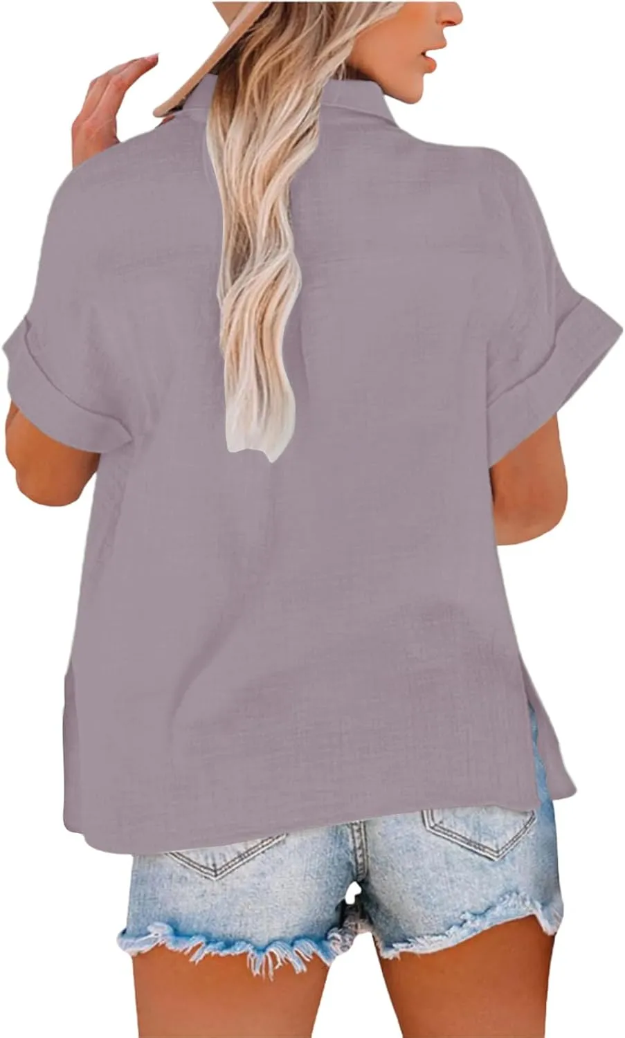 Womens Cotton Linen Shirts Solid 3/4 Sleeve Summer Vacation Tunic Tops Oversized Tshirts V Neck Dressy Blouses Tops