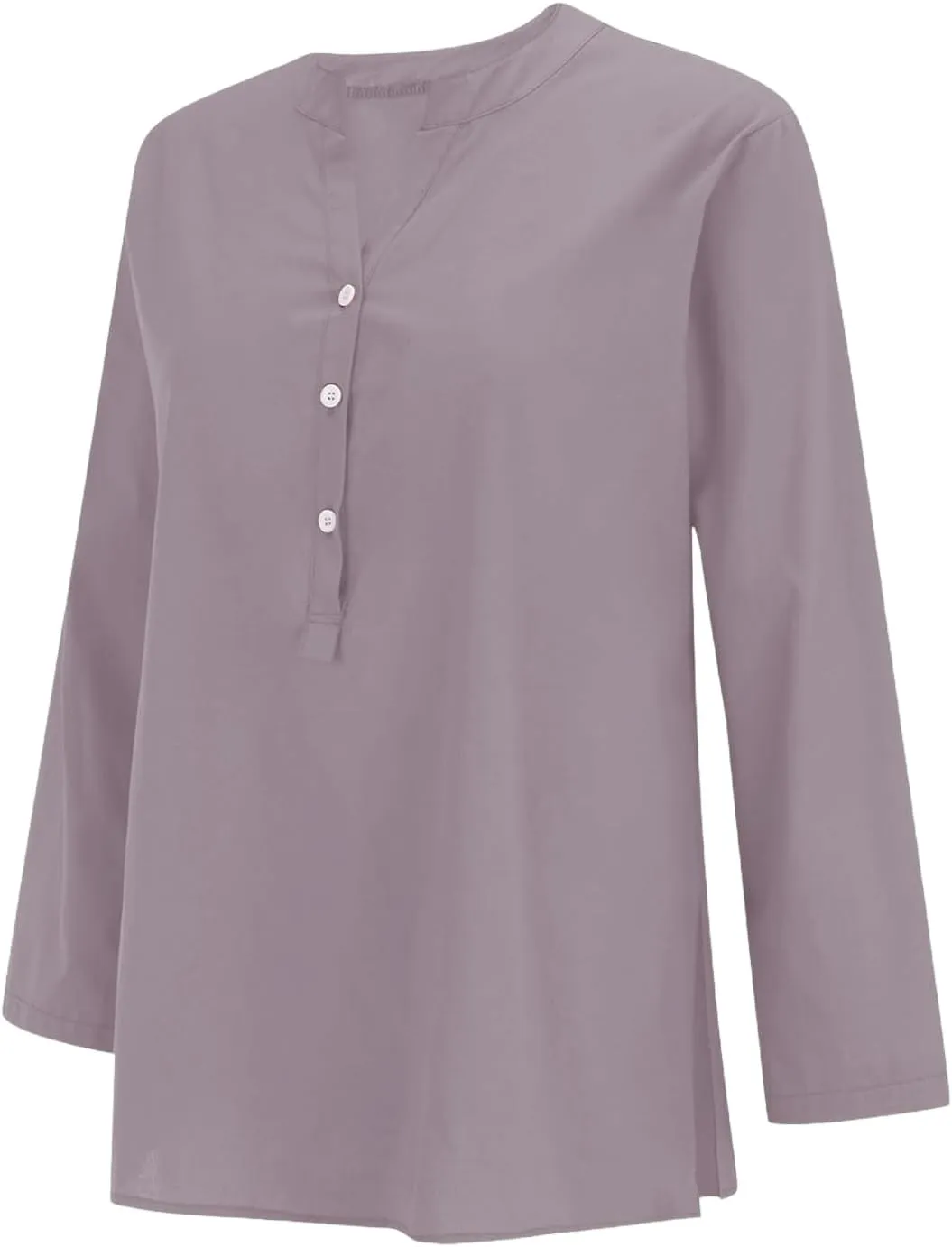 Womens Cotton Linen Shirts Solid 3/4 Sleeve Summer Vacation Tunic Tops Oversized Tshirts V Neck Dressy Blouses Tops