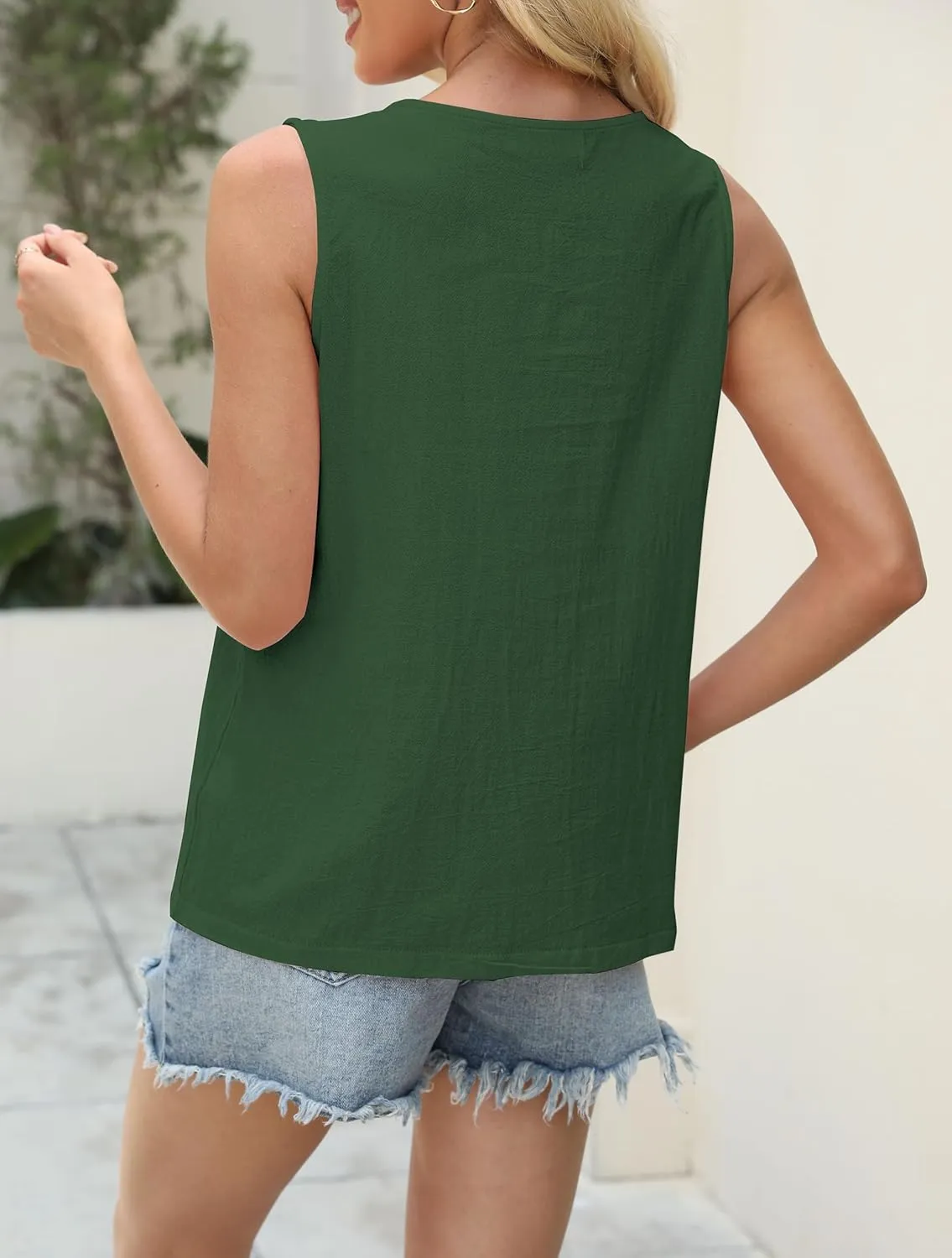 Womens Cotton Linen Tank Tops V Neck Casual Cami Sleeveless Blouses Summer Basic Shirt