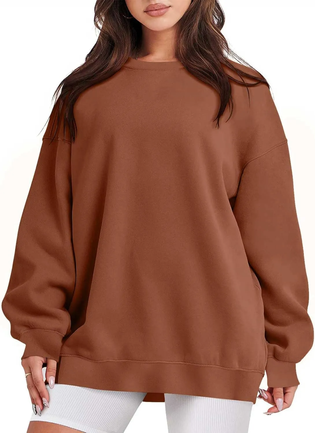 Womens Crewneck Sweatshirt Oversized Sweatshirt Fashion Long Sleeve Sweatshirt Casual Loose Pullover Solid Sweatshirt