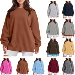 Womens Crewneck Sweatshirt Oversized Sweatshirt Fashion Long Sleeve Sweatshirt Casual Loose Pullover Solid Sweatshirt