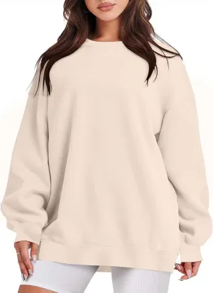 Womens Crewneck Sweatshirt Oversized Sweatshirt Fashion Long Sleeve Sweatshirt Casual Loose Pullover Solid Sweatshirt