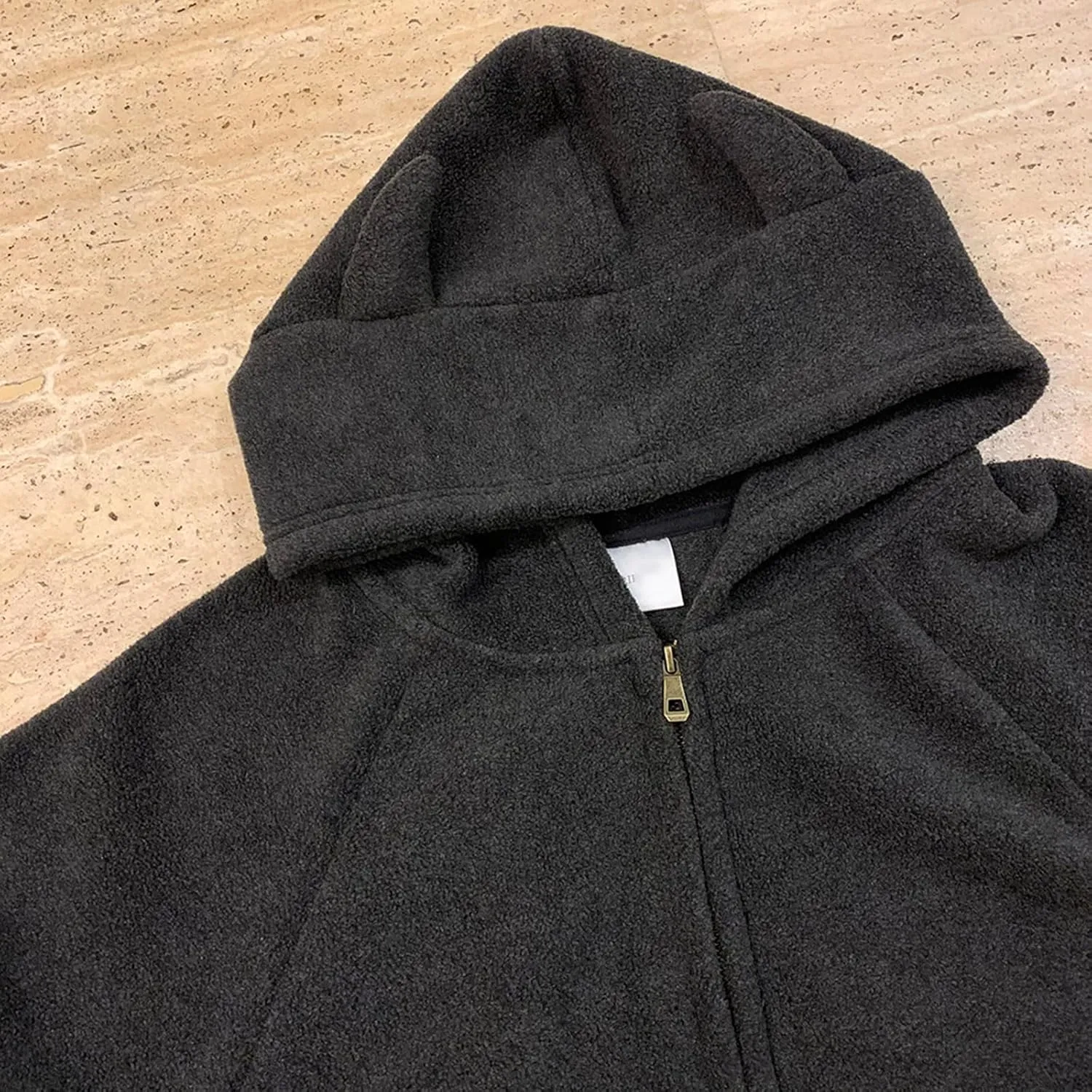 Womens Fleece Hoodie Zip Up Sweatshirt Cute Devil Horn Harajuku Kawaii Long Sleeve Top Coat Hooded Jacket