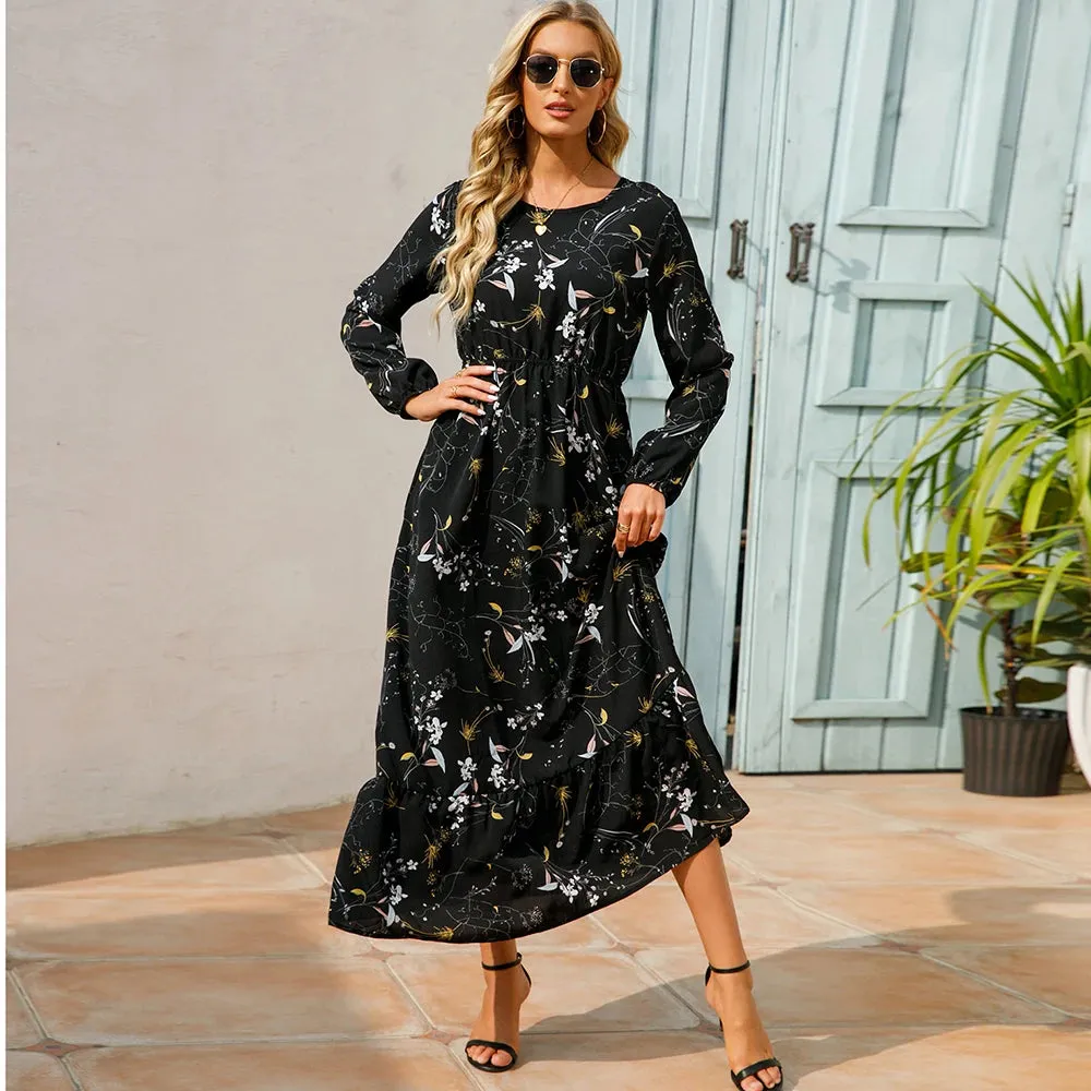 Women's Floral Puff Sleeve Bohemian Dress