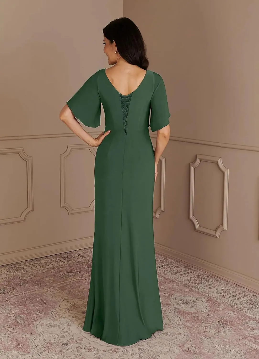 Women's Formal Dresses with Sleeves Chiffon Mother of The Bride Dresses for Wedding Floor Length Evening Gown