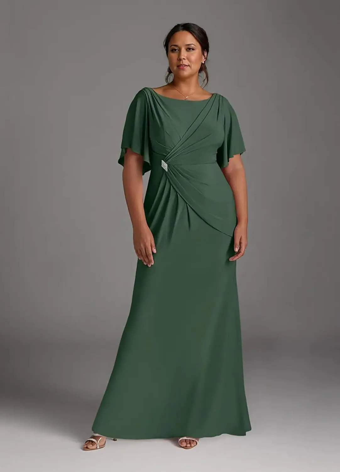 Women's Formal Dresses with Sleeves Chiffon Mother of The Bride Dresses for Wedding Floor Length Evening Gown