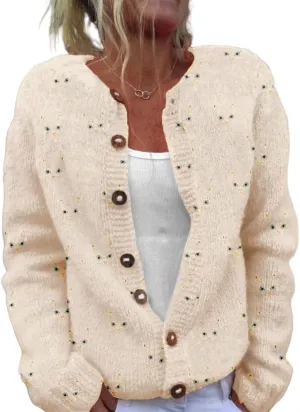 Women's Funny Fall Winter Animal Floral Christmas Tree Long Sleeve Button Knit Cardigan Sweater