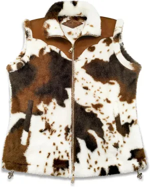 Women's Fuzzy Cow Print Vest Cozy Lightweight Sherpa Fleece Vest for Women Sleeveless Outerwear with Pockets