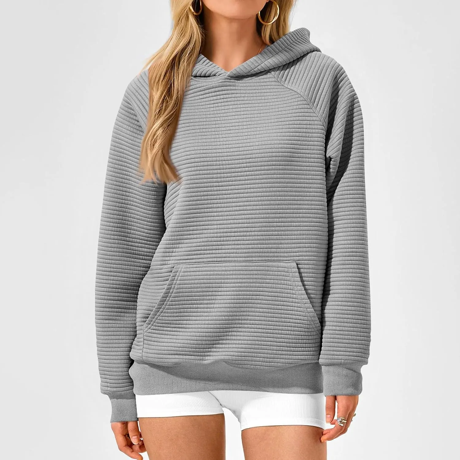 Womens Hoodies Loose Fleece Long Sleeve Hooded Sweatshirts Casual Comfy Crew Neck Pullover Top with Pockets