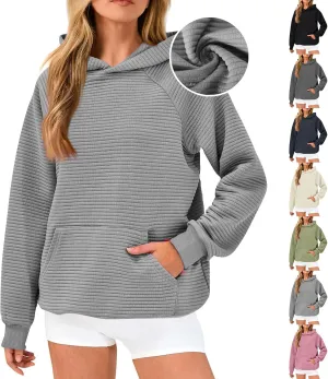 Womens Hoodies Loose Fleece Long Sleeve Hooded Sweatshirts Casual Comfy Crew Neck Pullover Top with Pockets