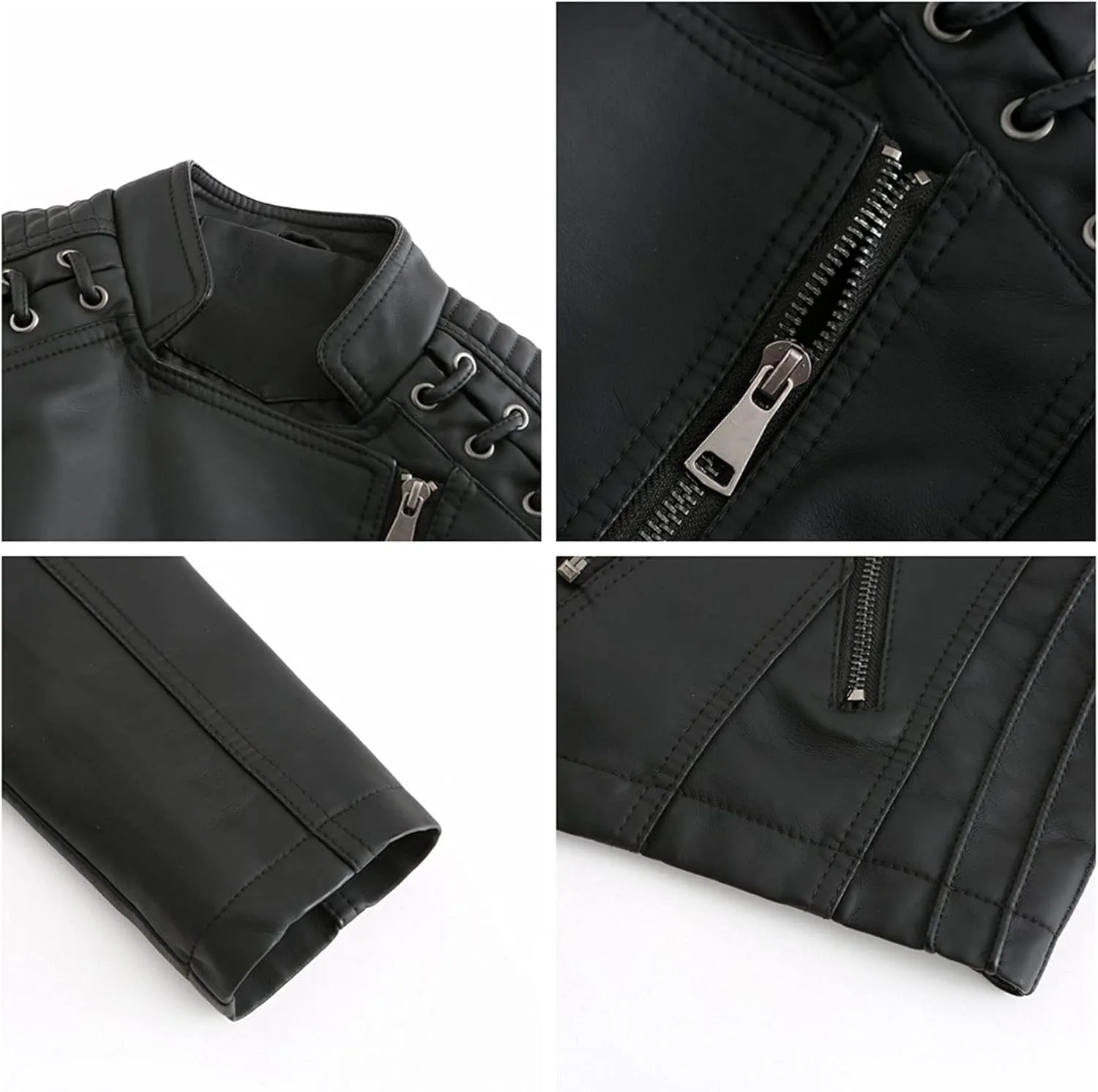 Womens Ladies Faux Leather Zipper Punk PU Slim Motorcycle Biker Short Jacket Coat