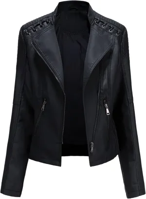 Womens Ladies Faux Leather Zipper Punk PU Slim Motorcycle Biker Short Jacket Coat