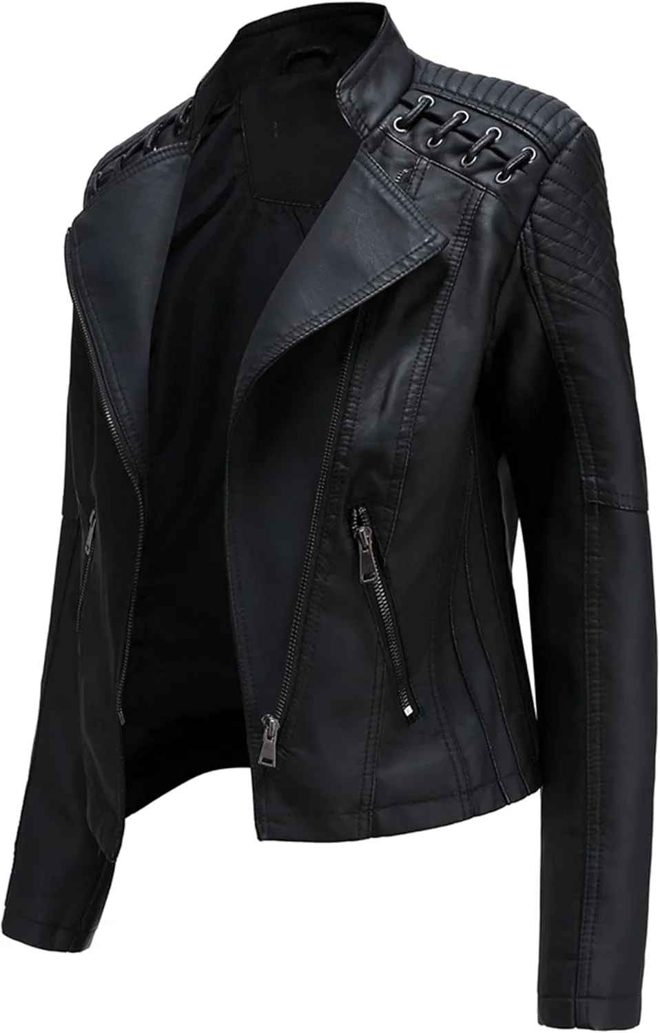 Womens Ladies Faux Leather Zipper Punk PU Slim Motorcycle Biker Short Jacket Coat