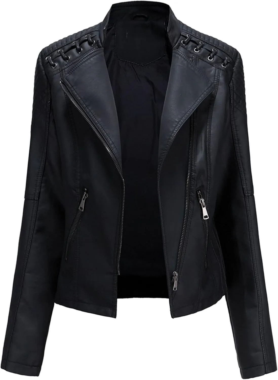 Womens Ladies Faux Leather Zipper Punk PU Slim Motorcycle Biker Short Jacket Coat