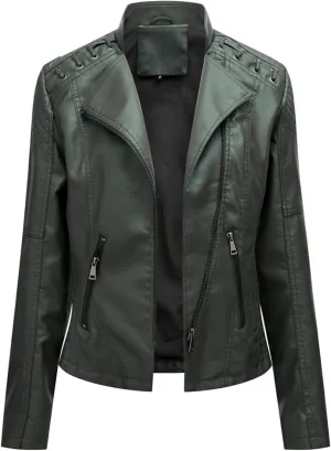 Womens Ladies Faux Leather Zipper Punk PU Slim Motorcycle Biker Short Jacket Coat