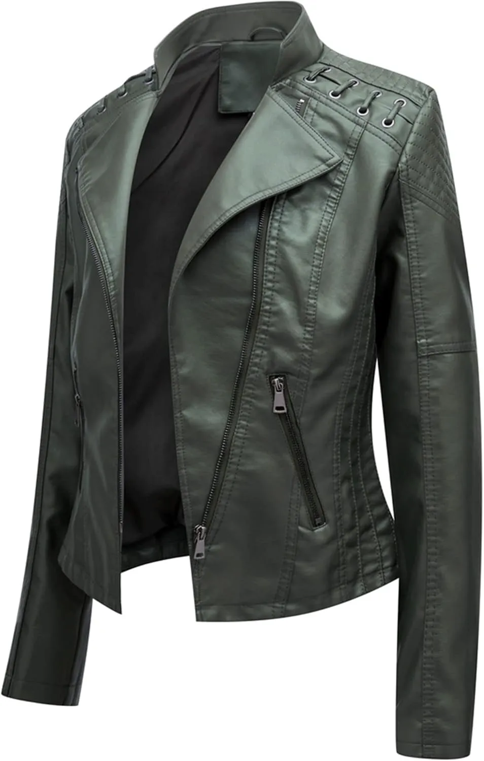 Womens Ladies Faux Leather Zipper Punk PU Slim Motorcycle Biker Short Jacket Coat