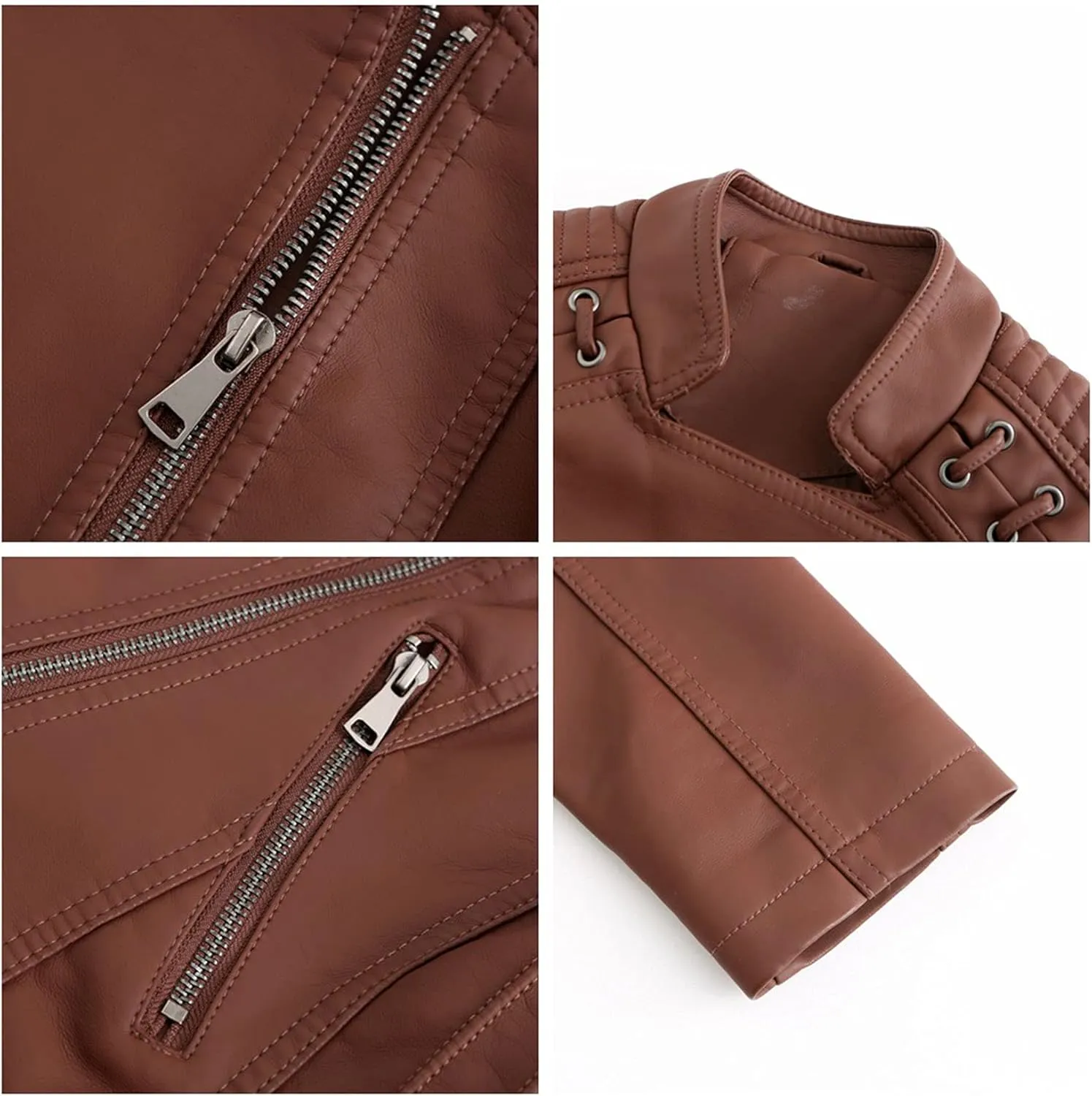 Womens Ladies Faux Leather Zipper Punk PU Slim Motorcycle Biker Short Jacket Coat