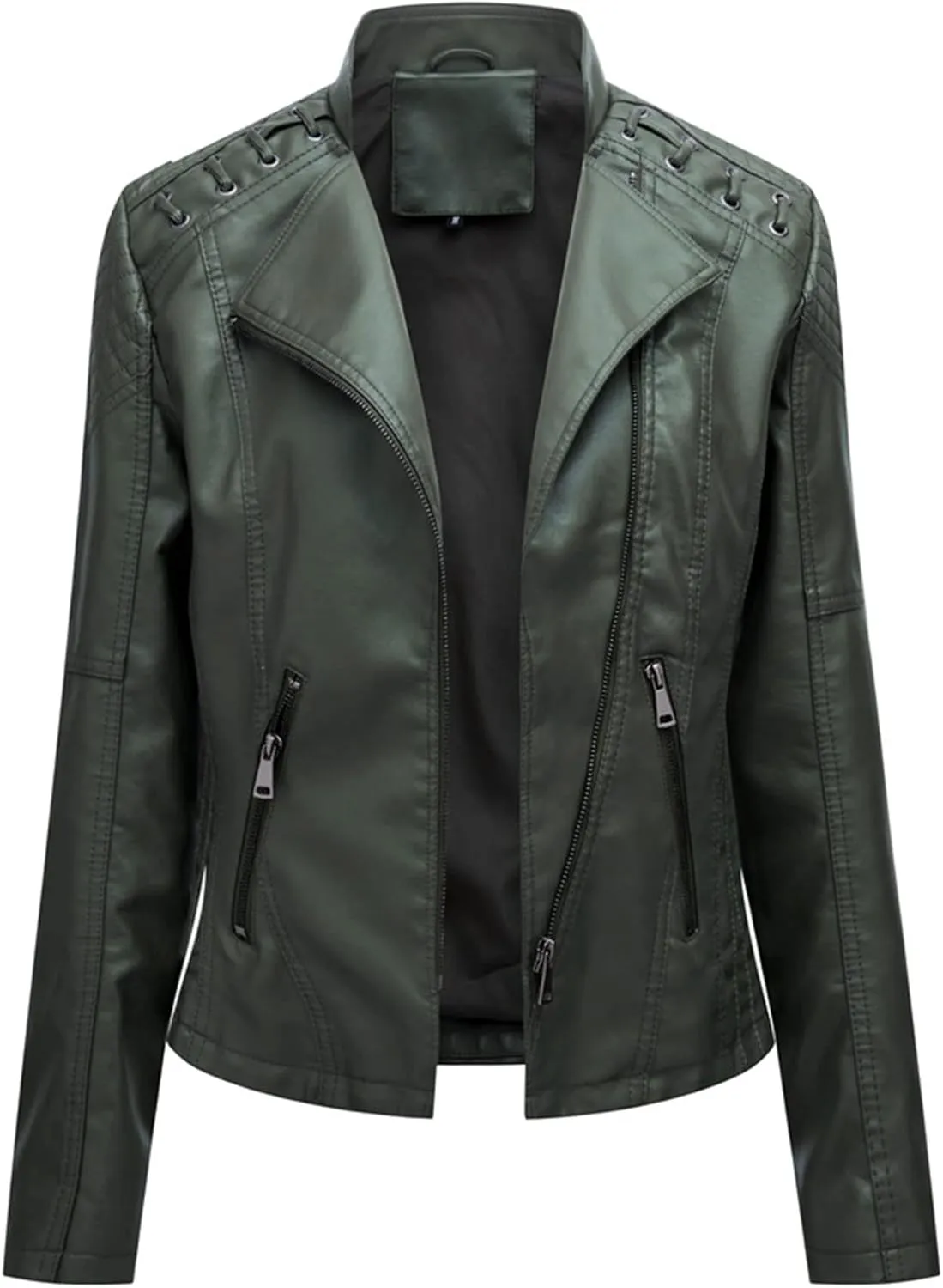 Womens Ladies Faux Leather Zipper Punk PU Slim Motorcycle Biker Short Jacket Coat