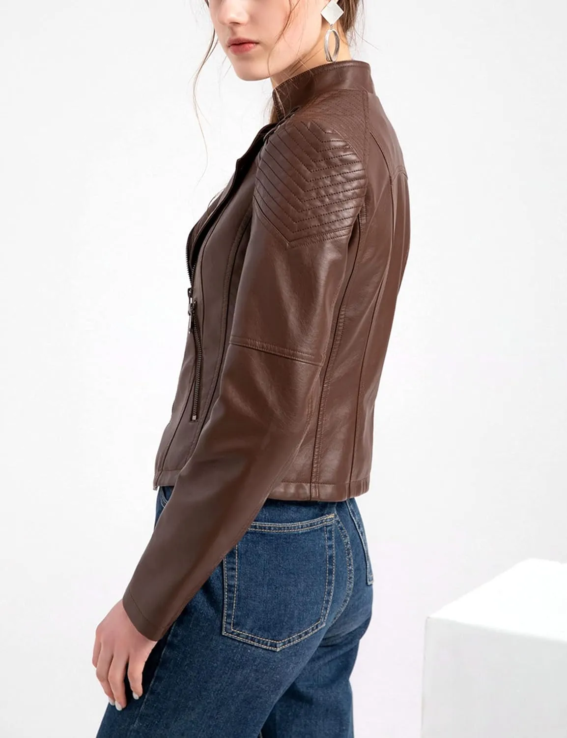 Womens Ladies Faux Leather Zipper Punk PU Slim Motorcycle Biker Short Jacket Coat