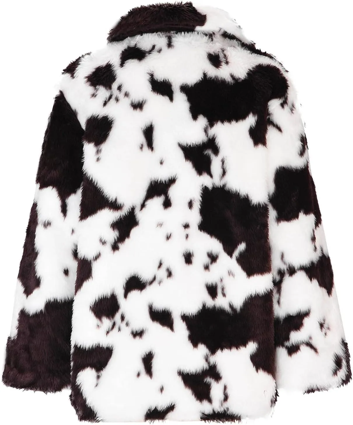 Women's Oversized Faux Fur Jackets Cow Print Lapel Open Front Fuzzy Cardigan Fashion Colorblock Overcoat Outerwear