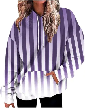Womens Oversized Hoodies 2024 Striped Plus Size Sweatshirts Long Sleeve Sweaters Pullover Fall Clothes with Pockets
