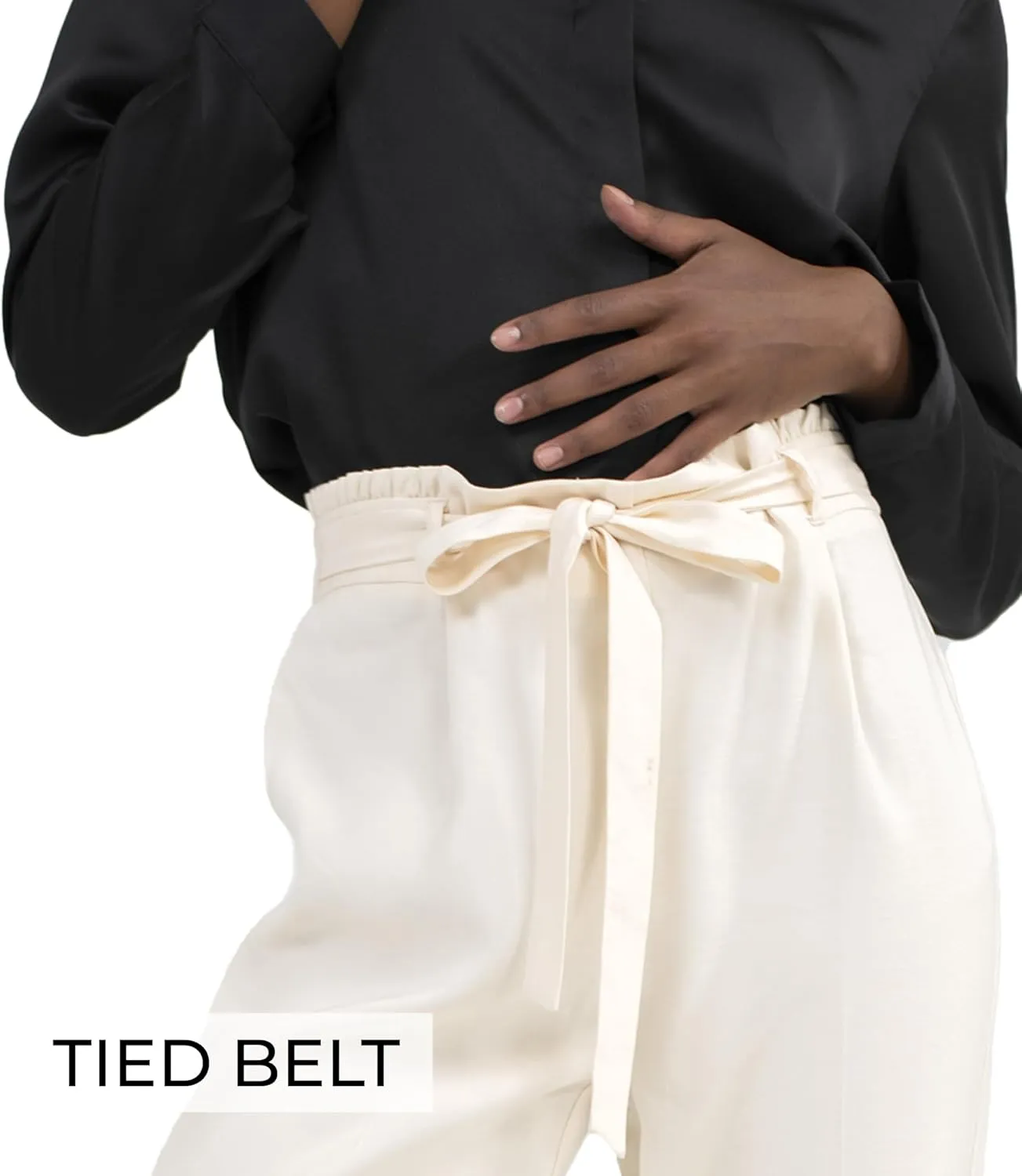 Womens Pants Straight Leg Trousers Cropped High Rise Tie Waist Elastic Slim Fit Work Slacks Office Casual Summer Fall