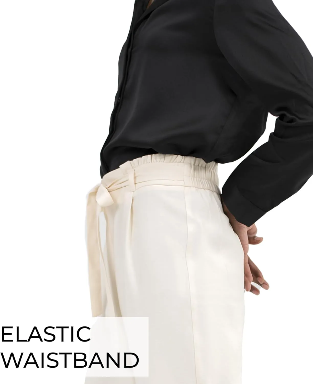 Womens Pants Straight Leg Trousers Cropped High Rise Tie Waist Elastic Slim Fit Work Slacks Office Casual Summer Fall