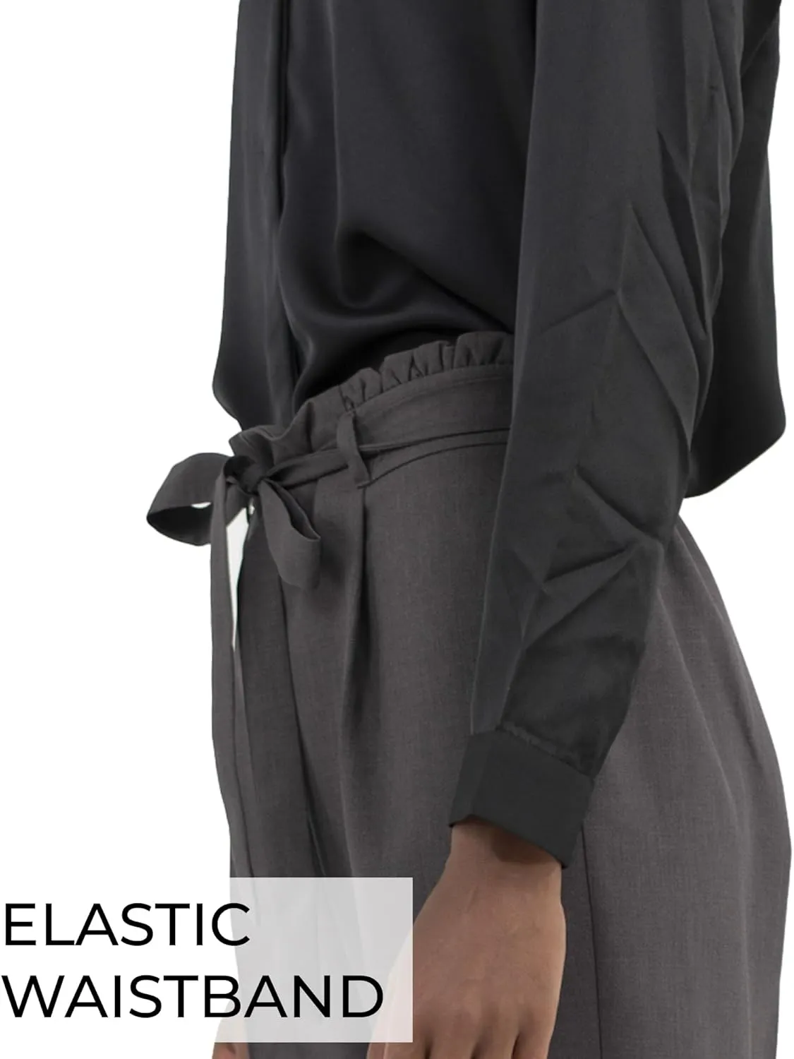 Womens Pants Straight Leg Trousers Cropped High Rise Tie Waist Elastic Slim Fit Work Slacks Office Casual Summer Fall