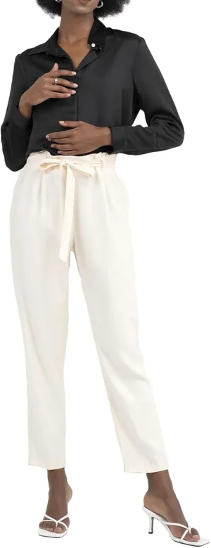 Womens Pants Straight Leg Trousers Cropped High Rise Tie Waist Elastic Slim Fit Work Slacks Office Casual Summer Fall