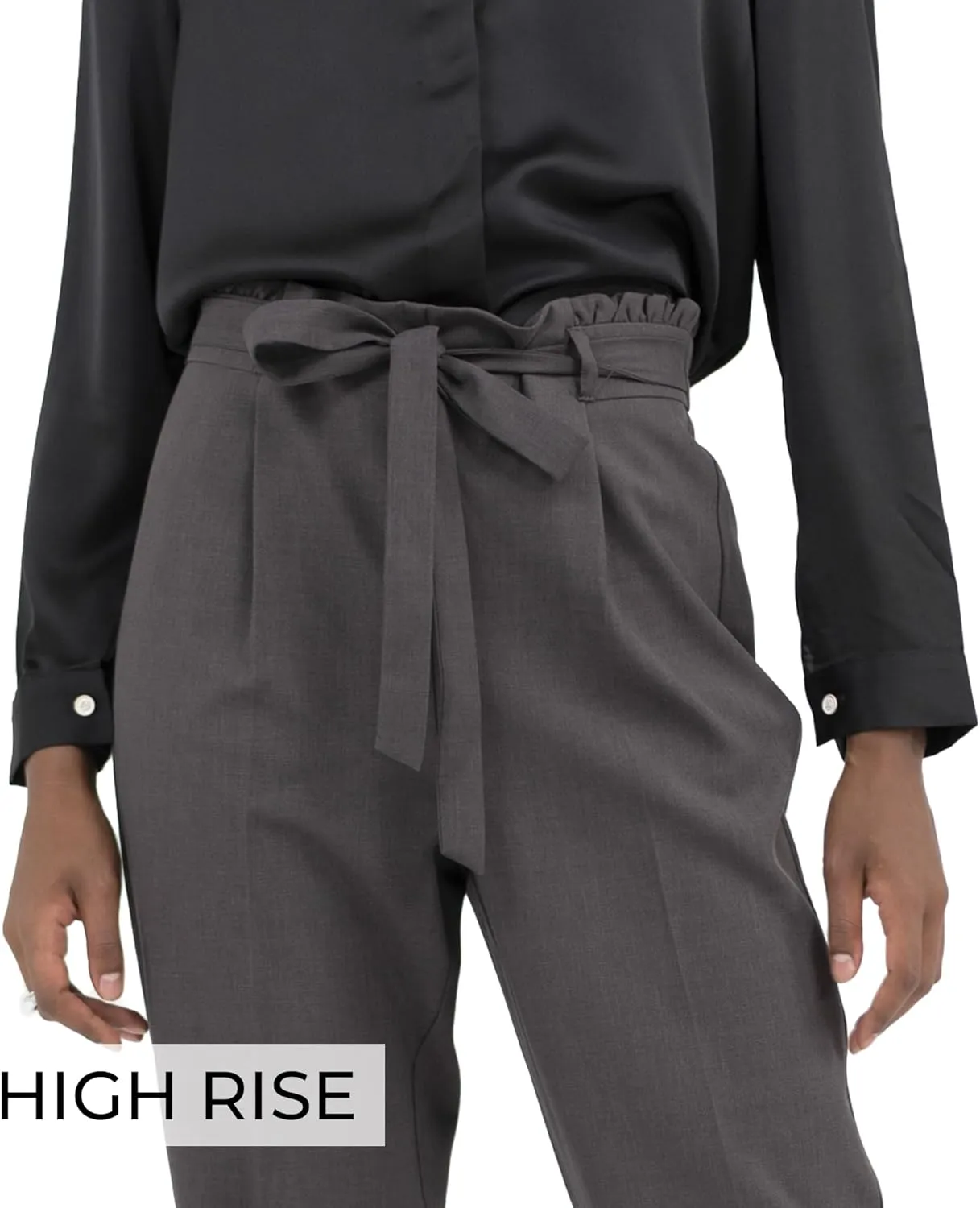 Womens Pants Straight Leg Trousers Cropped High Rise Tie Waist Elastic Slim Fit Work Slacks Office Casual Summer Fall