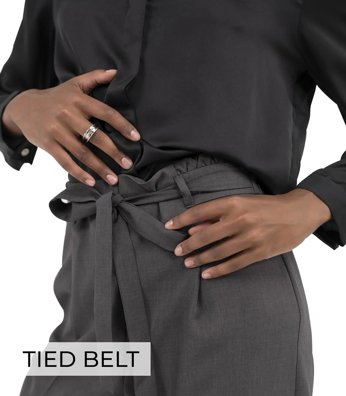 Womens Pants Straight Leg Trousers Cropped High Rise Tie Waist Elastic Slim Fit Work Slacks Office Casual Summer Fall