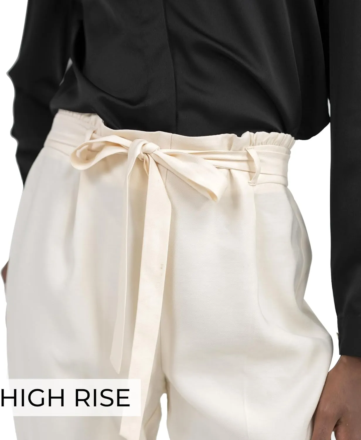 Womens Pants Straight Leg Trousers Cropped High Rise Tie Waist Elastic Slim Fit Work Slacks Office Casual Summer Fall