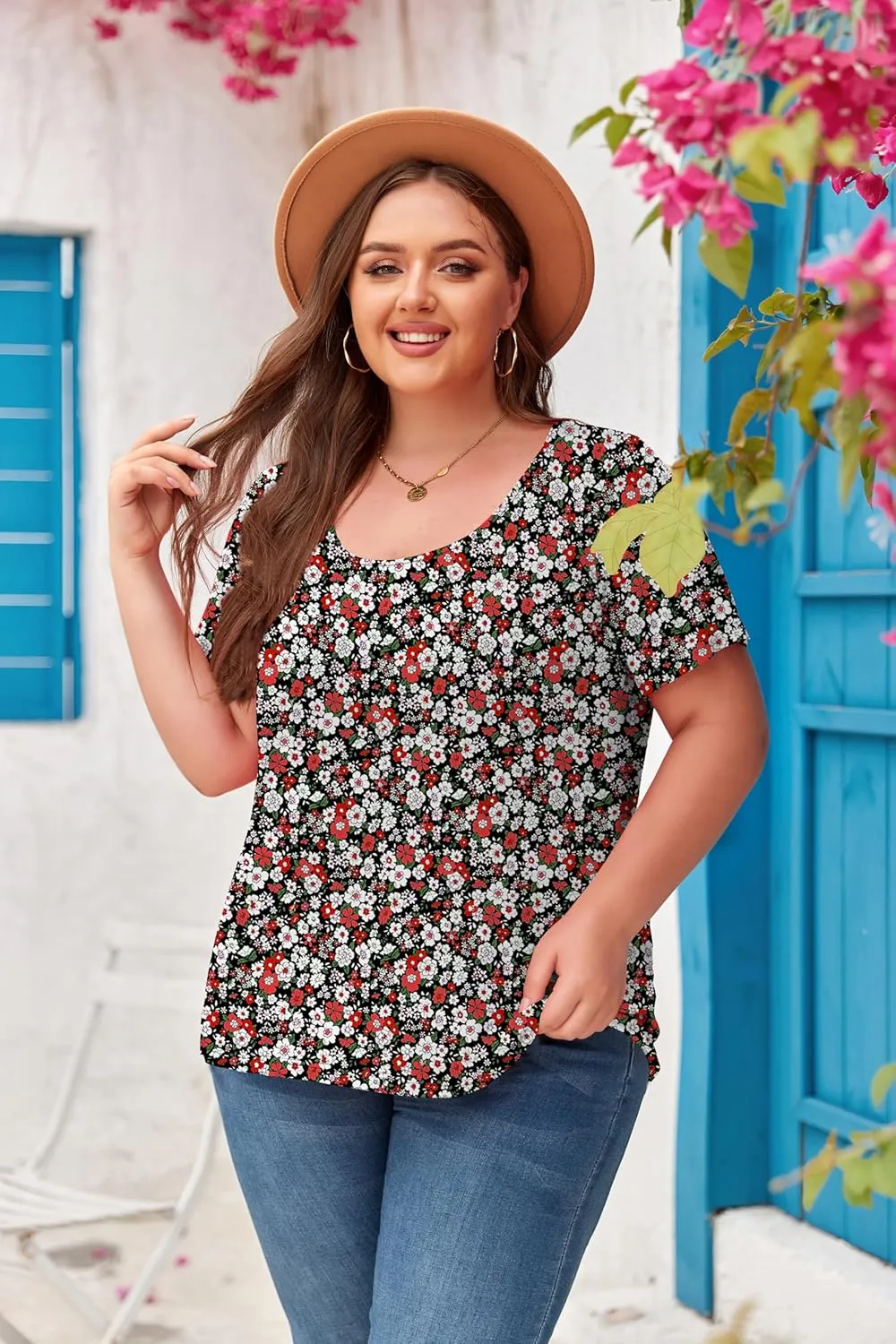 Women's Plus Size Scoop Neck Short Sleeve T Shirts Blouses Tops Basic Ladies Loose Fit T Shirt