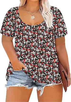 Women's Plus Size Scoop Neck Short Sleeve T Shirts Blouses Tops Basic Ladies Loose Fit T Shirt